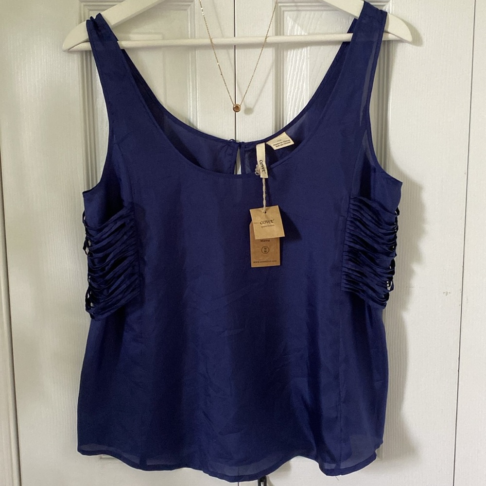 COVET NWT 100% Silk tank Ladder Sides in Marine Blue Size Medium
